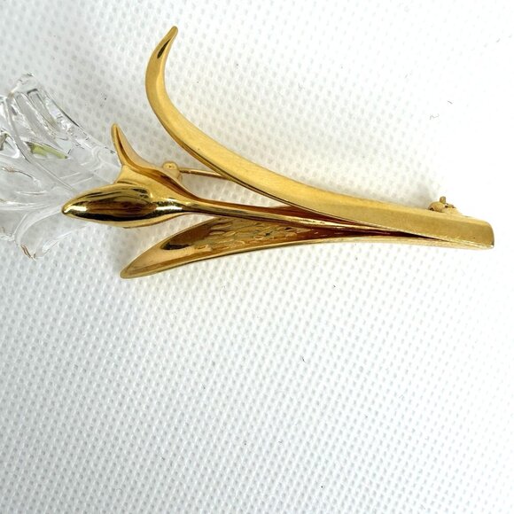 Retired Swarovski Tulip Flower Brooch Swan Logo Gold Tone Clear Crystal Pin - Picture 7 of 7